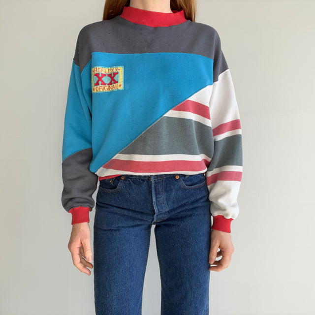 1980/90s Really Random Color Block Sweatshirt with a Fuzzy "R" on The Back