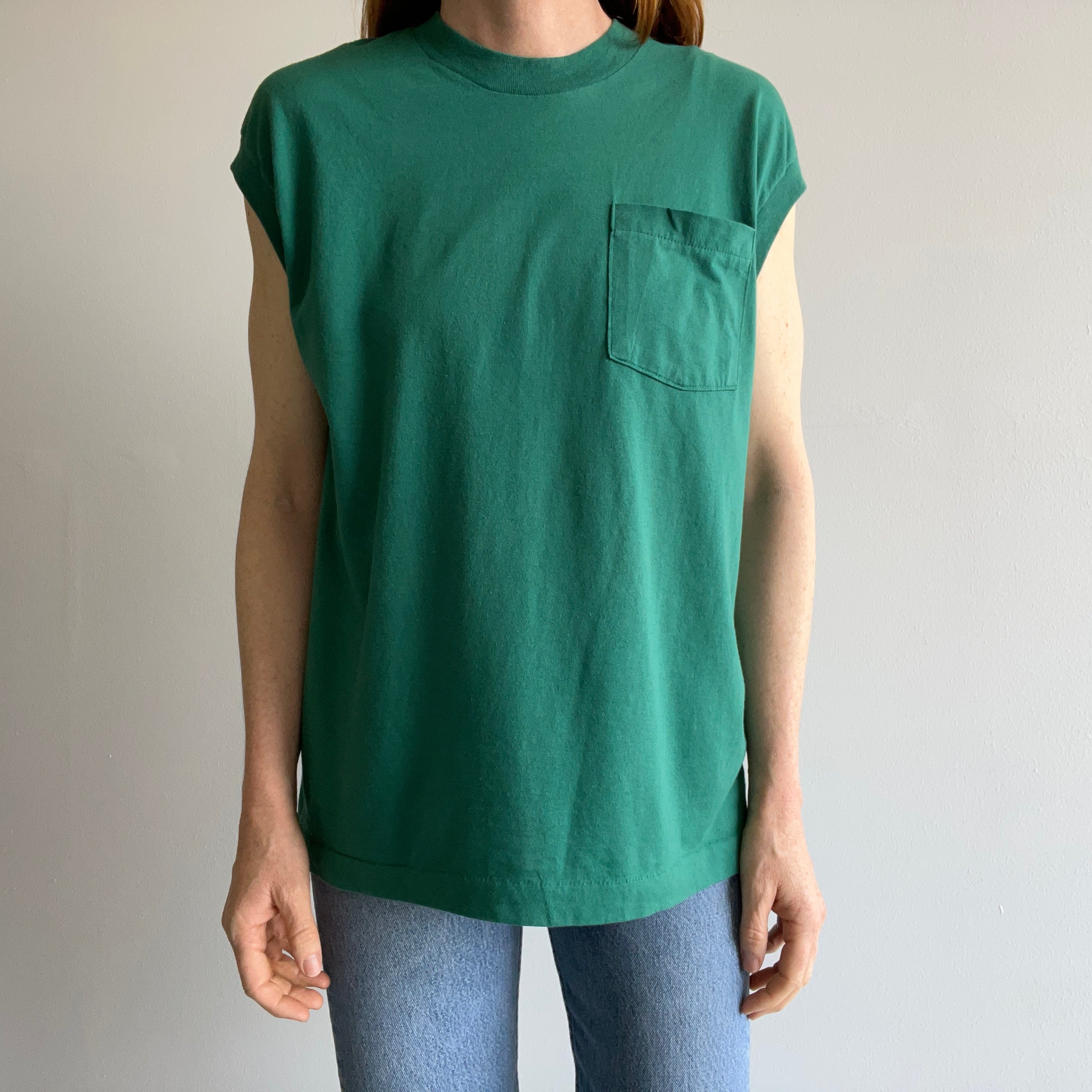 1980s Faded Forest Green FOTL Pocket Muscle Tank