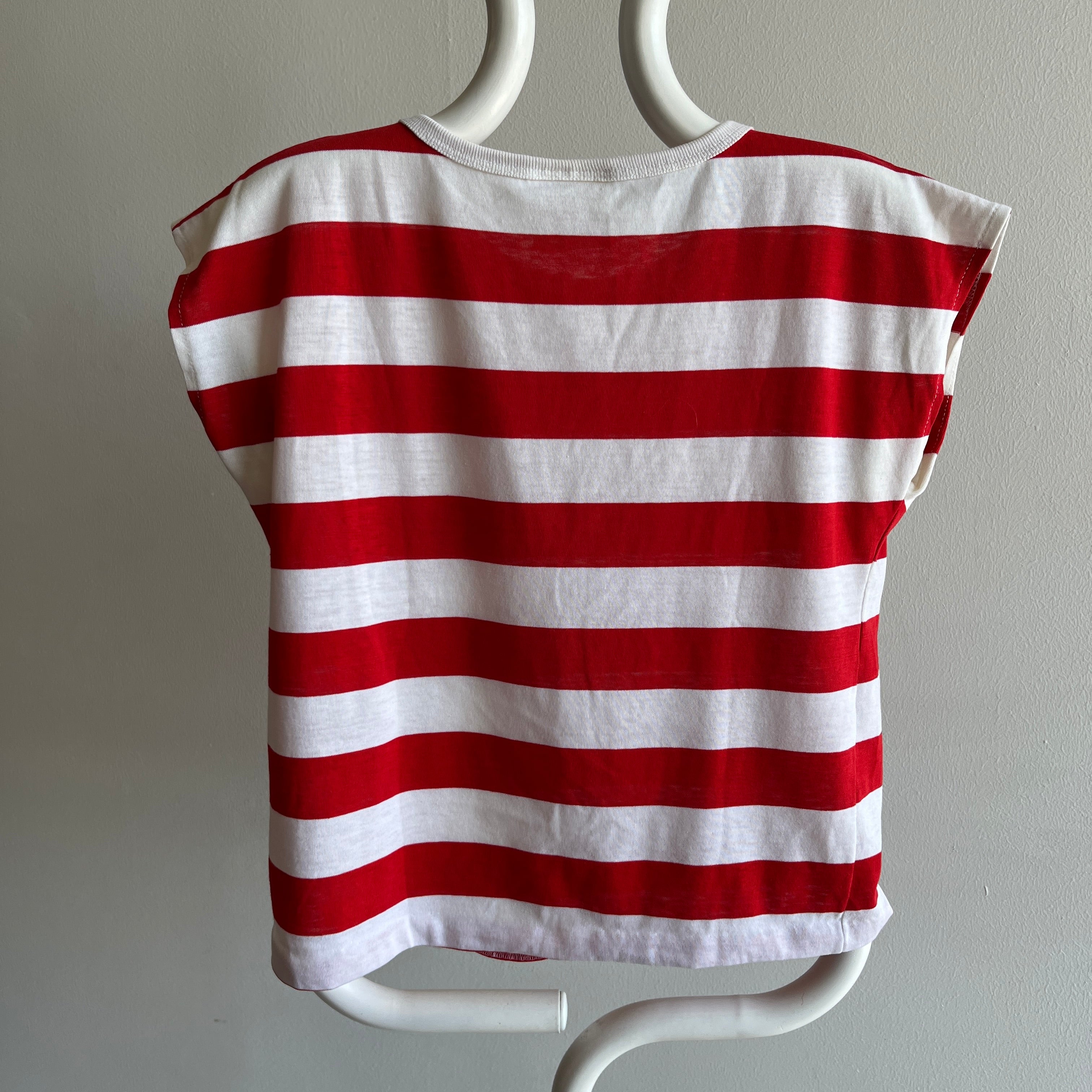 1980s Red and White Striped Thin Muscle Cut Shirt