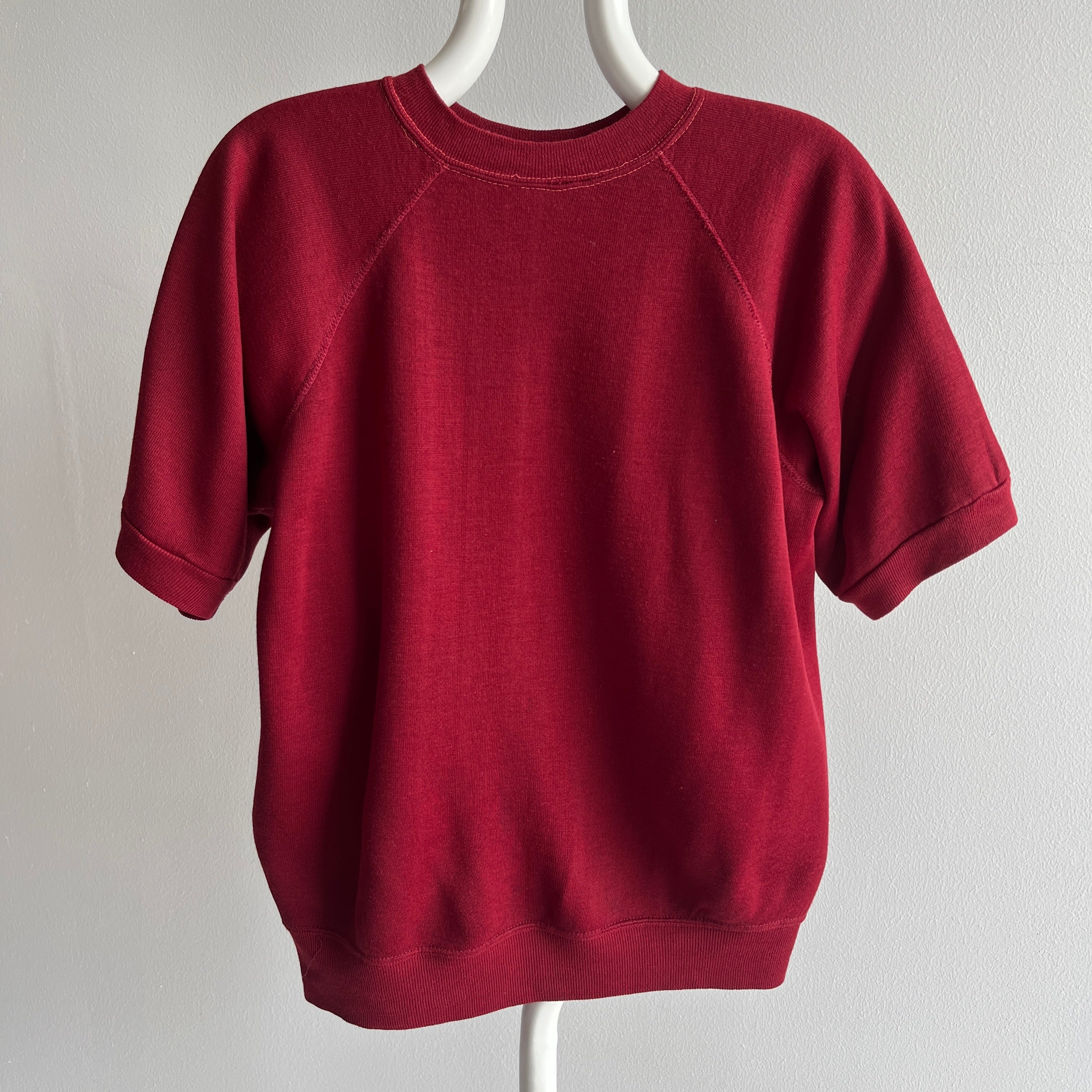 1970s Acrylic - Super Soft - Burgundy Short Sleeve Warm Up Sweatshirt