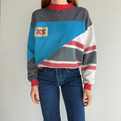 1980/90s Really Random Color Block Sweatshirt with a Fuzzy 