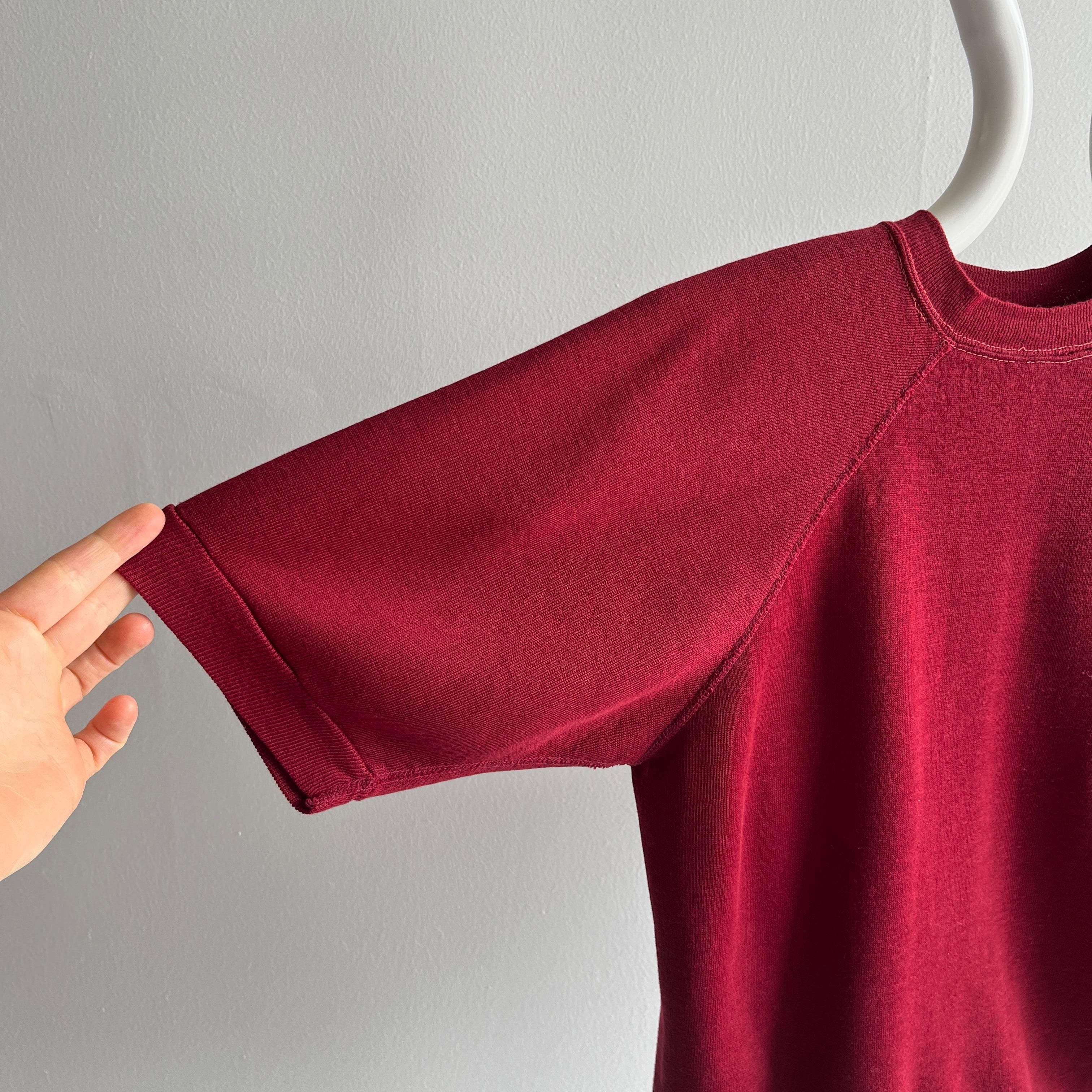 1970s Acrylic - Super Soft - Burgundy Short Sleeve Warm Up Sweatshirt