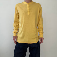 1980s Pastel Yellow Henley Long Sleeve T Shirt - !!!!
