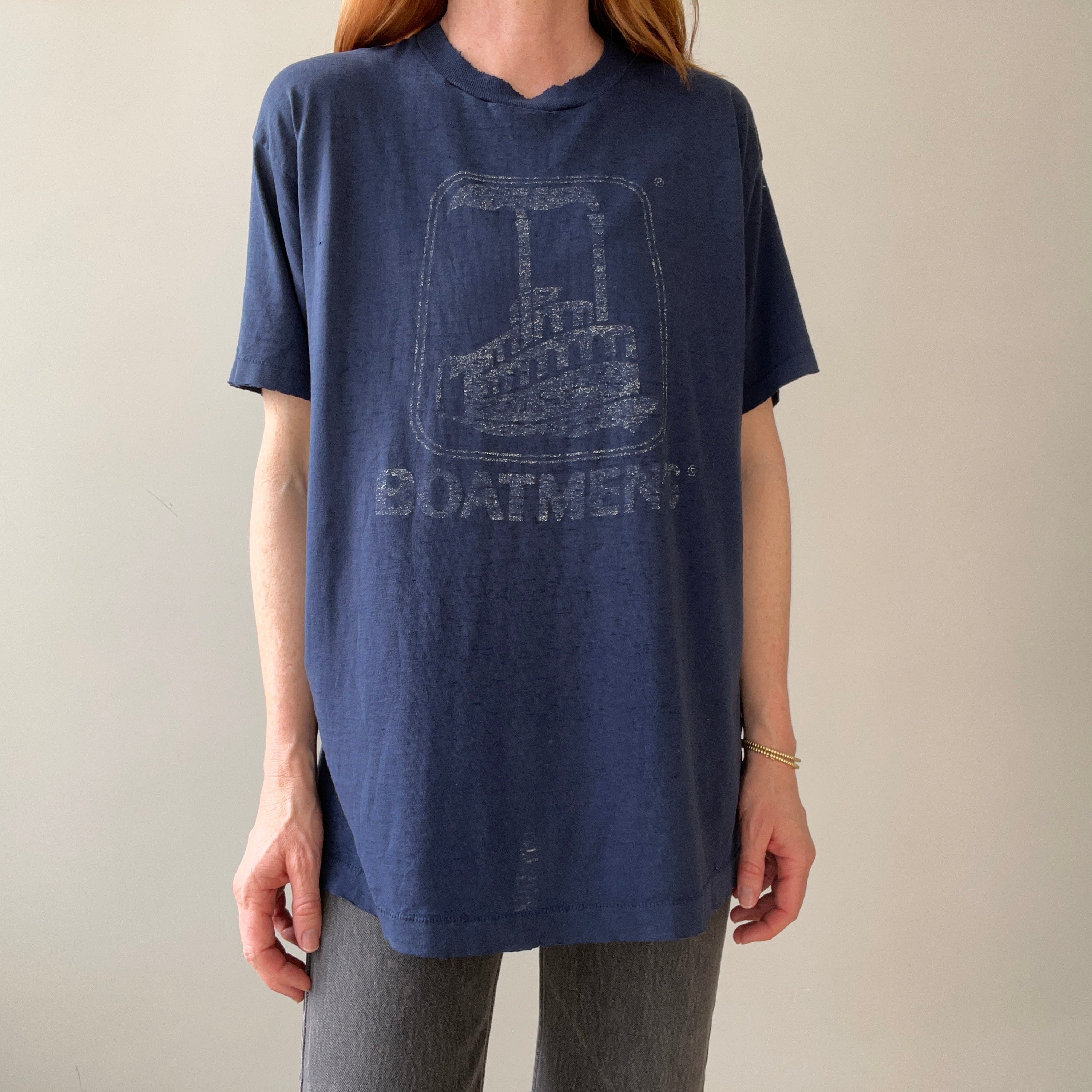 1980s Thrashed Navy Boatmen's T Shirt