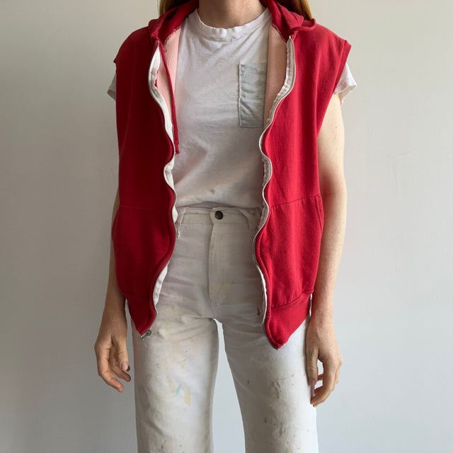 1980s Sleeveless Insulated Zip Up Red Hoodie - WOAH