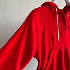 1980s Bright Red Henley Style Hoodie