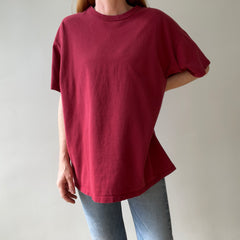 1990s Blank Burgundy Russell T Shirt - Rolled Neck - Classic