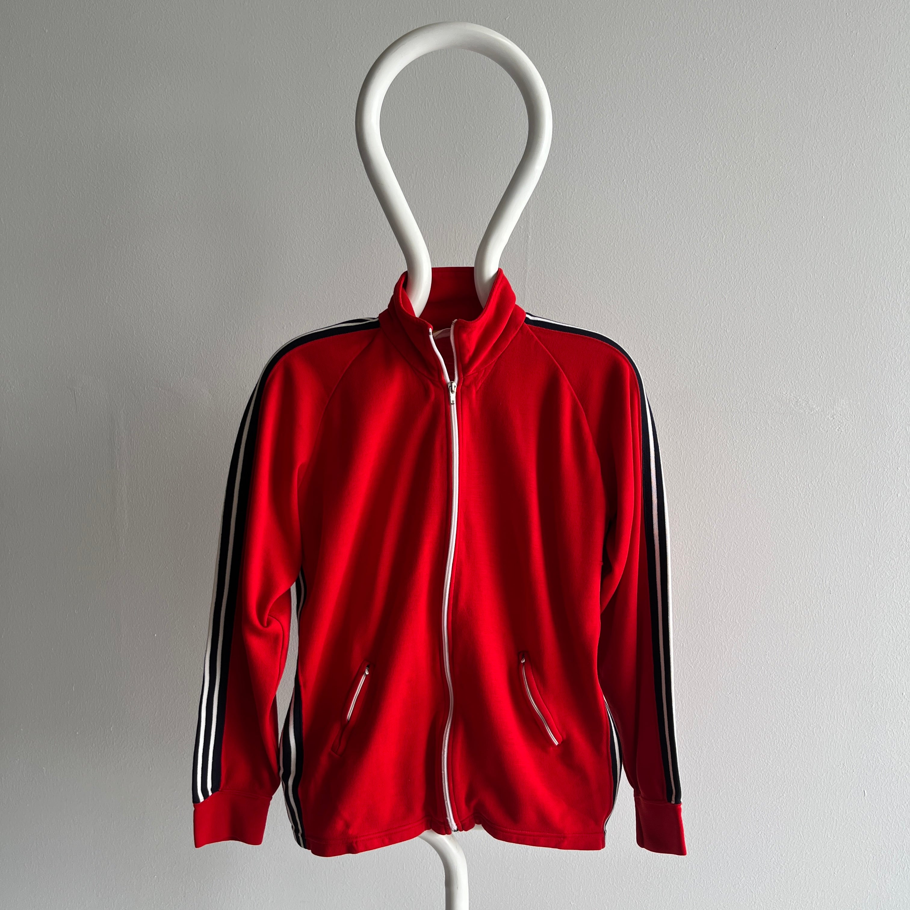 1970s Red Side Striped Zip Up Sweatshirt/Tracksuit Jacket