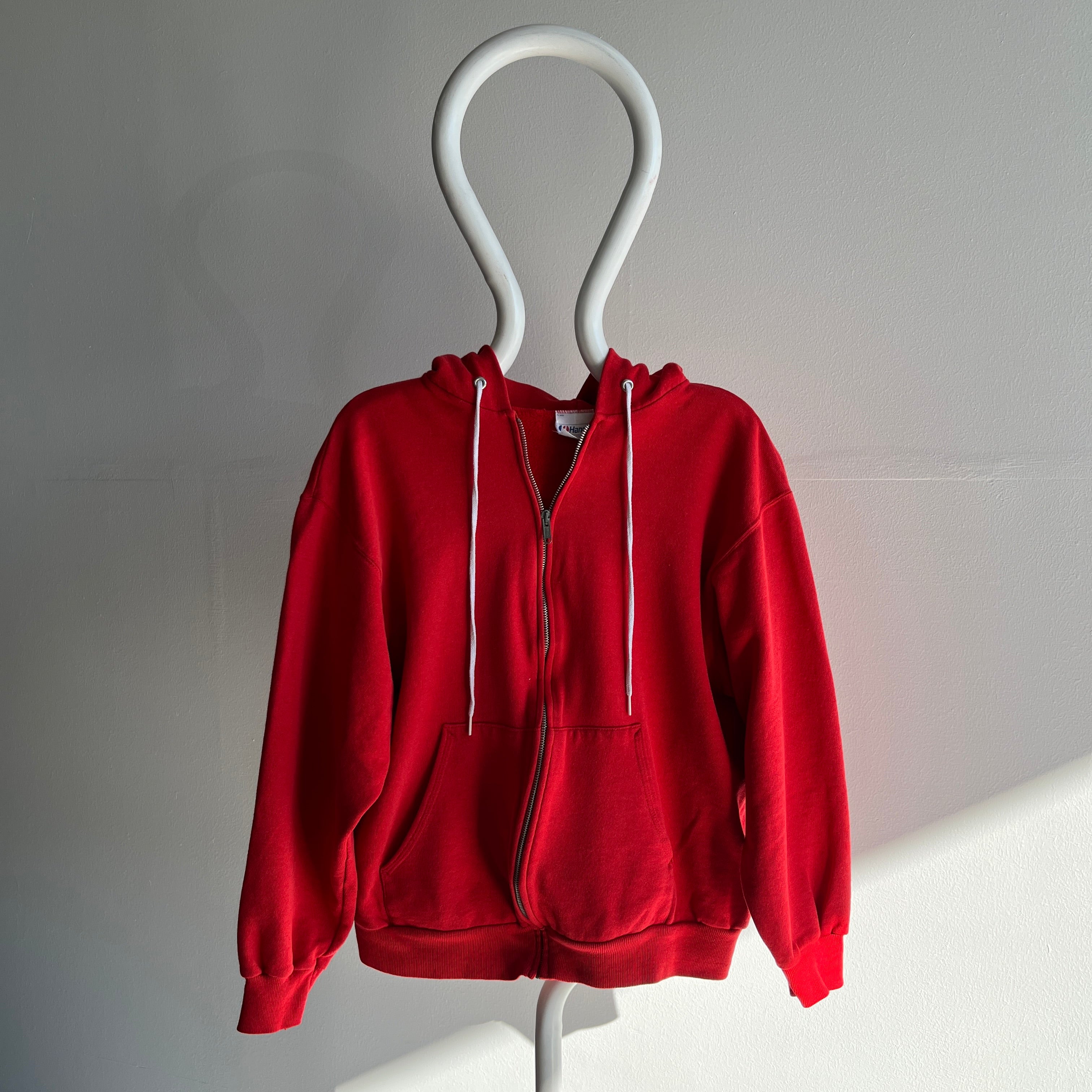 1980s Blank Lipstick Red Zip Up Hoodie - Swoooon