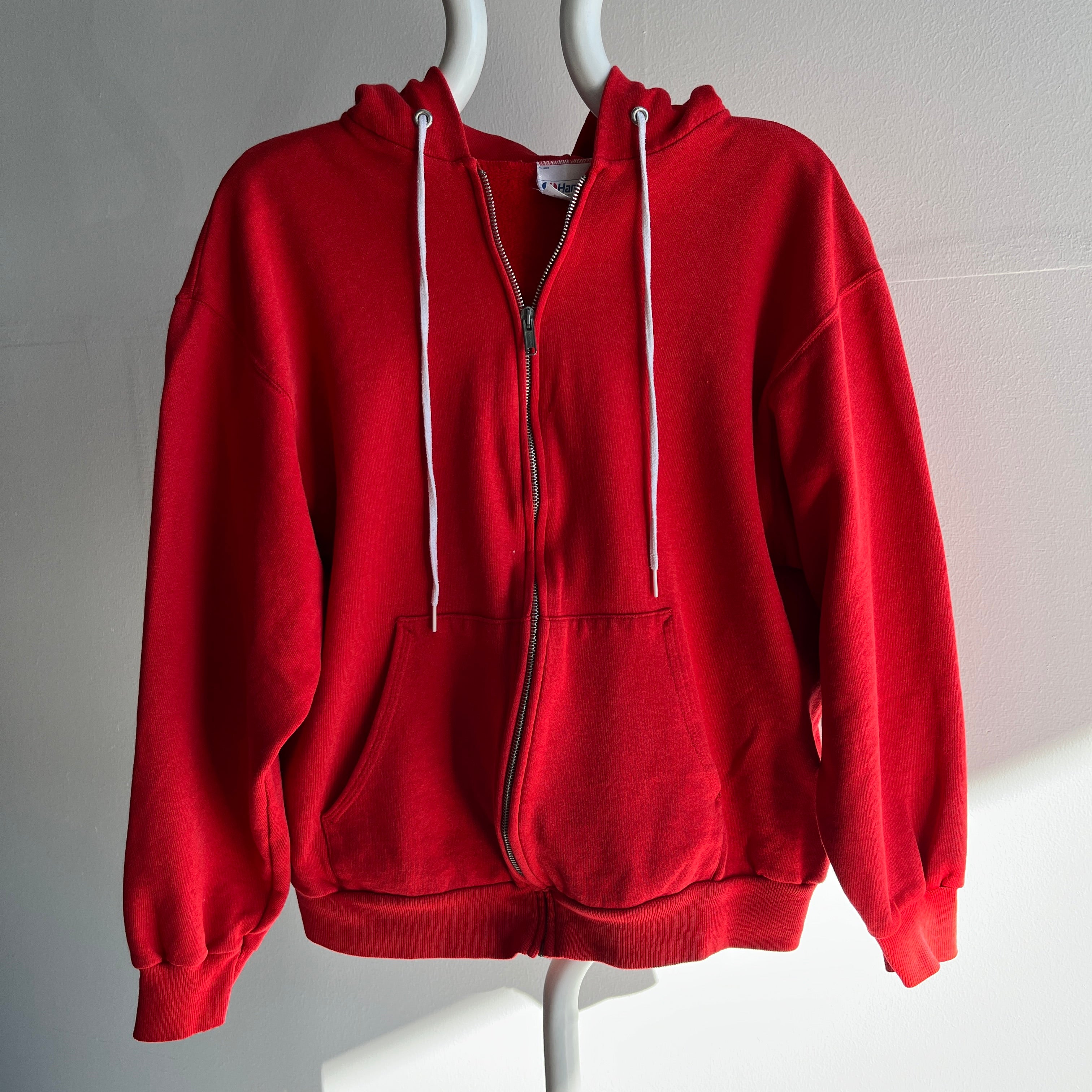 1980s Blank Lipstick Red Zip Up Hoodie - Swoooon