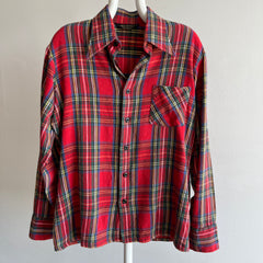 1970s Ultra Soft Red Plaid Cotton Flannel by Van Heusen Sportswear