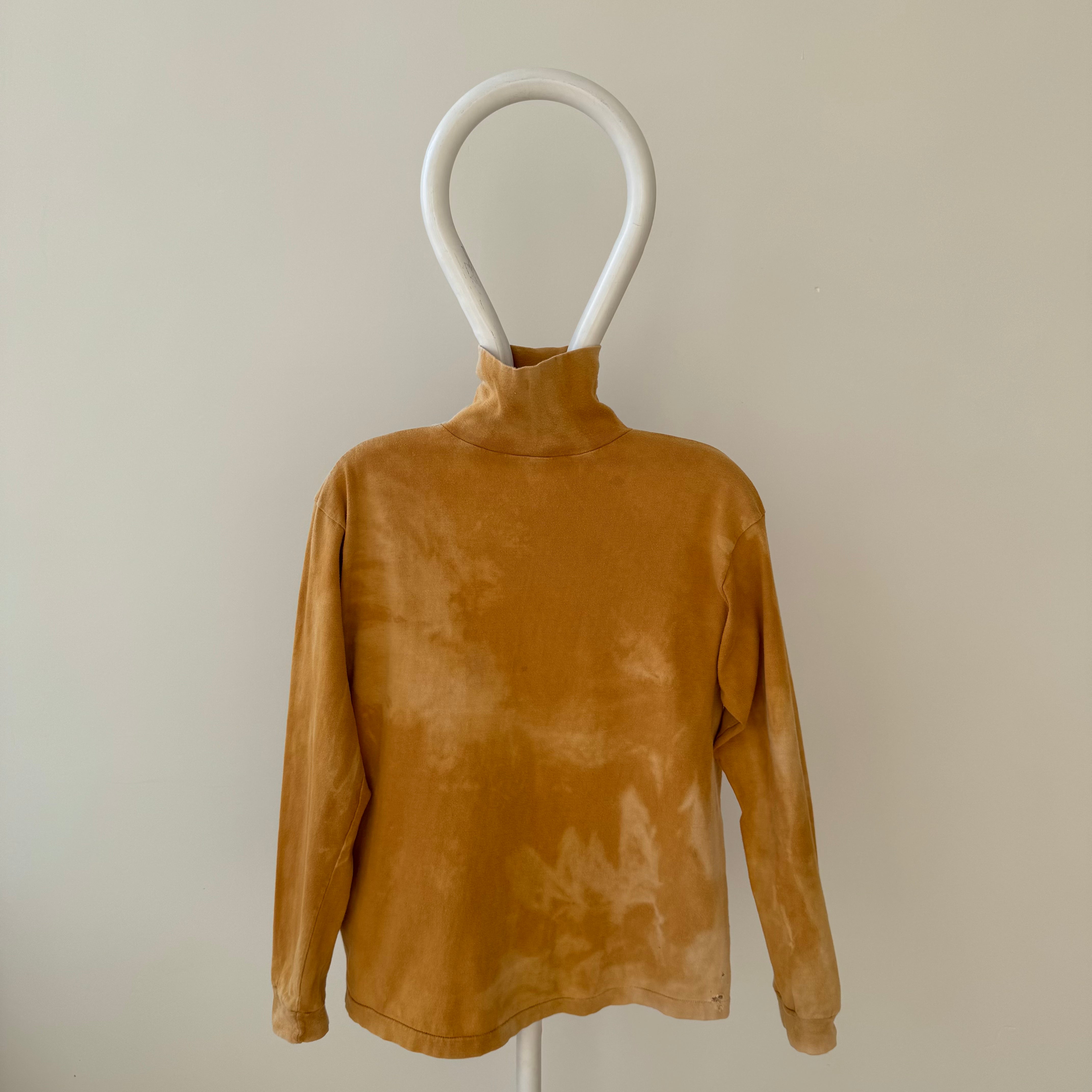 1970/80s Really Awesome Sun? Bleached Bronzey-Mustard Cotton Turtle Neck with Wear