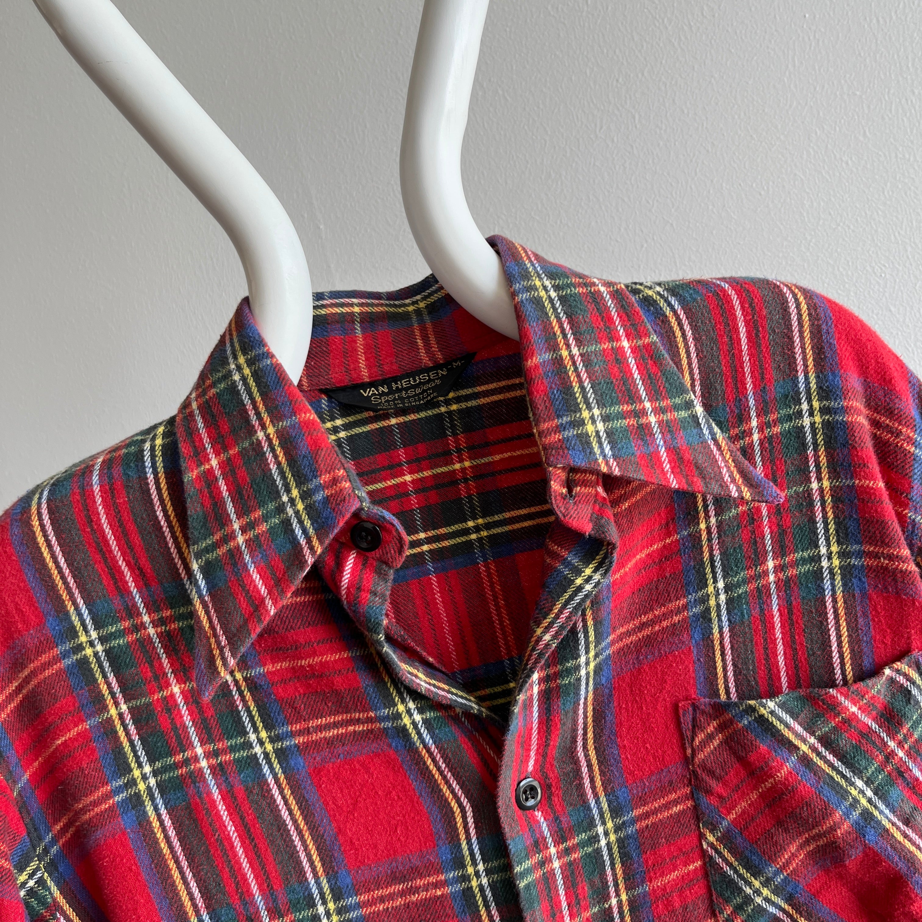 1970s Ultra Soft Red Plaid Cotton Flannel by Van Heusen Sportswear