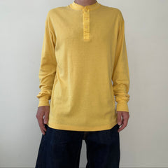1980s Pastel Yellow Henley Long Sleeve T Shirt - !!!!
