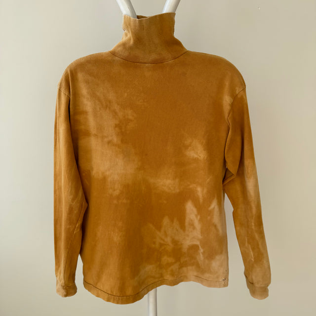 1970/80s Really Awesome Sun? Bleached Bronzey-Mustard Cotton Turtle Neck with Wear