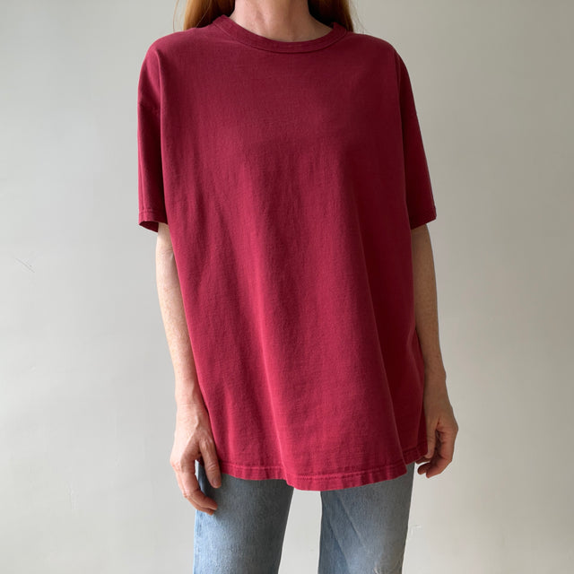 1990s Blank Burgundy Russell T Shirt - Rolled Neck - Classic