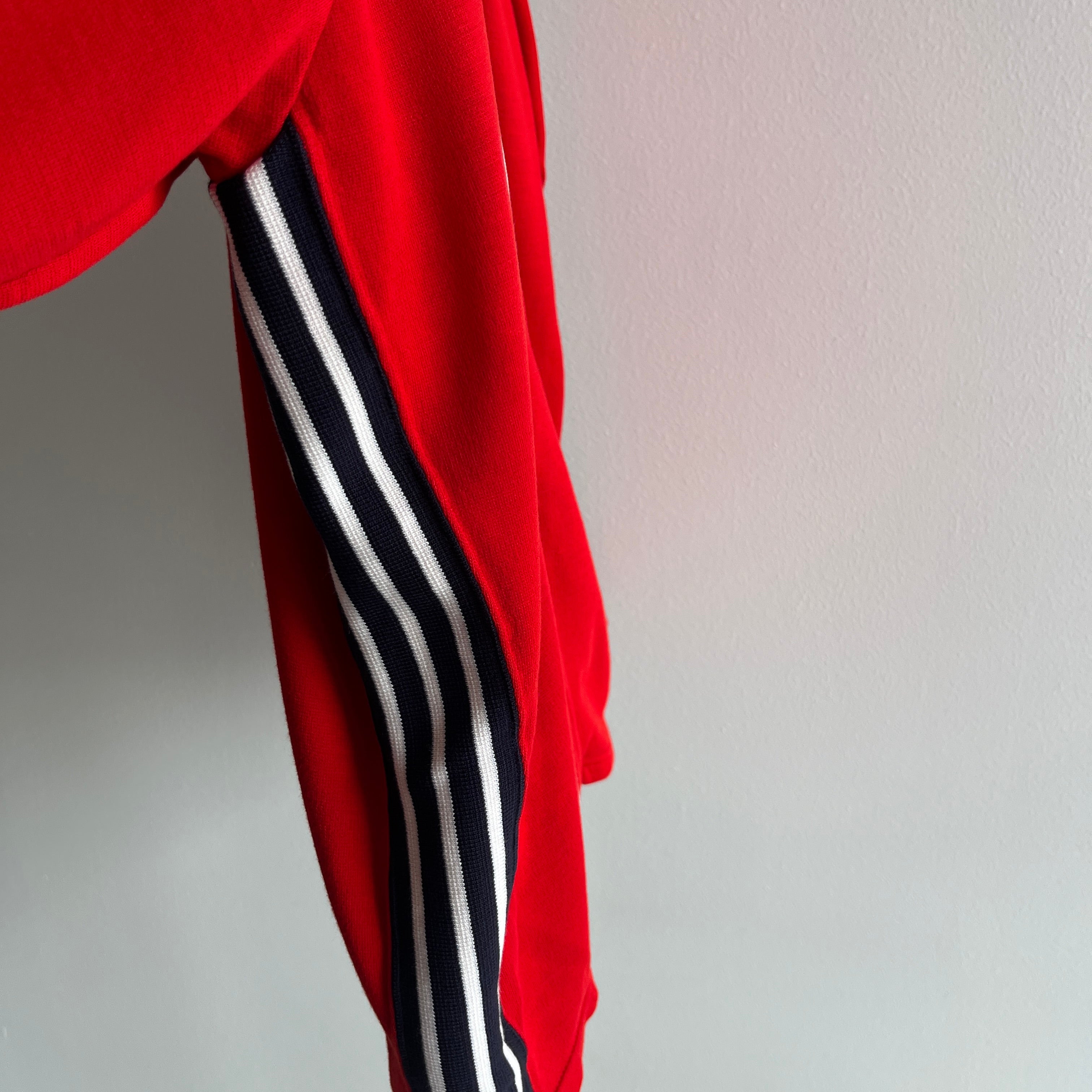 1970s Red Side Striped Zip Up Sweatshirt/Tracksuit Jacket