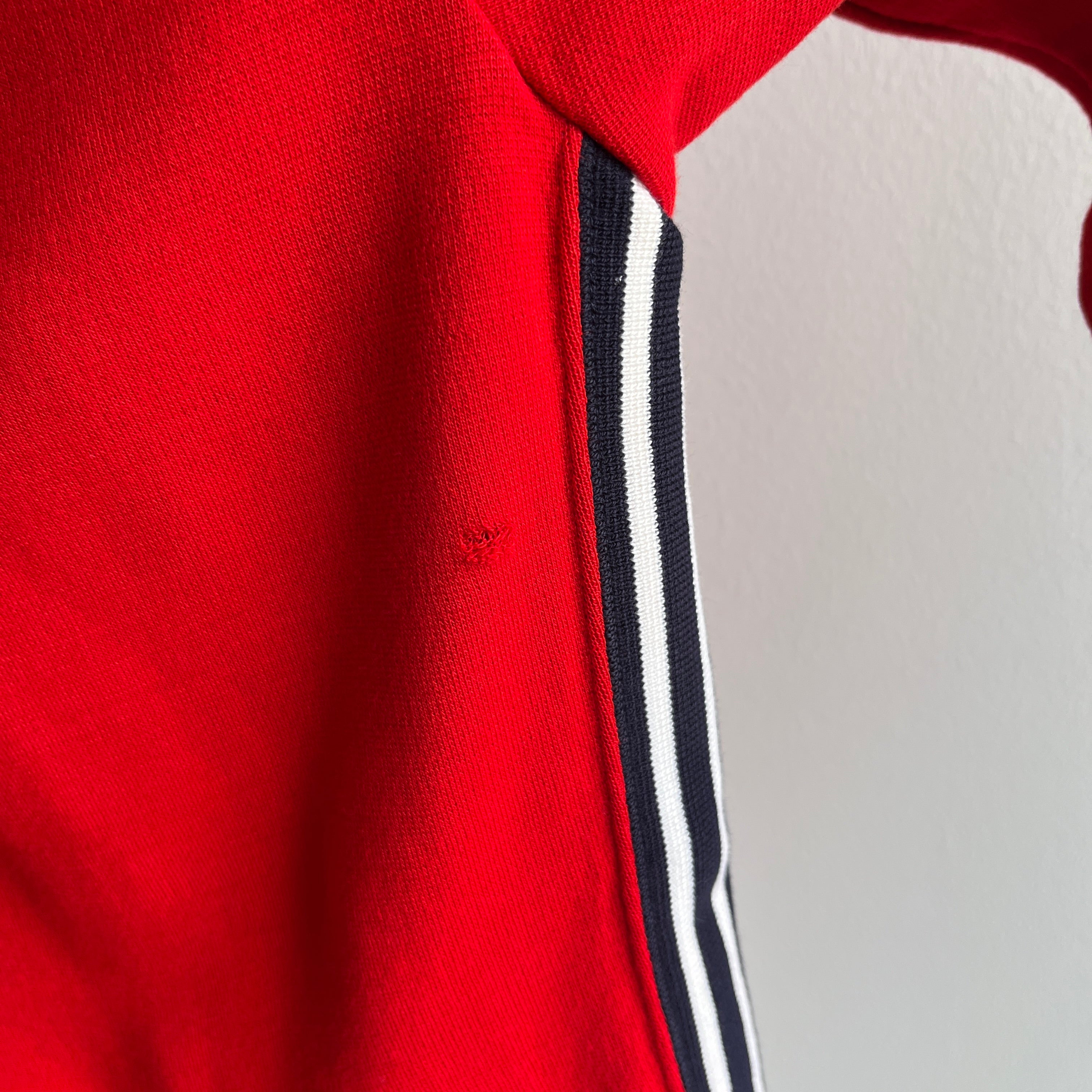 1970s Red Side Striped Zip Up Sweatshirt/Tracksuit Jacket