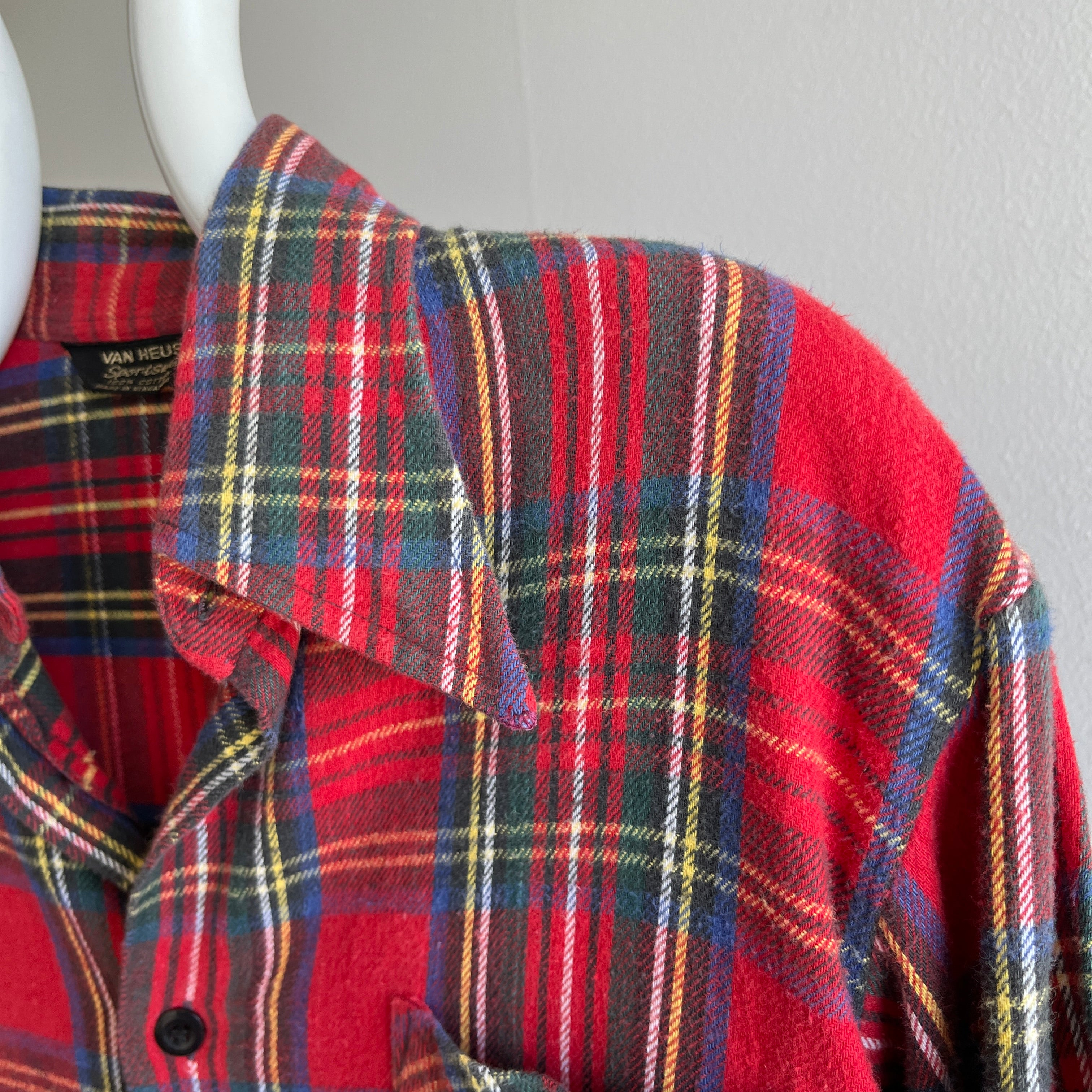 1970s Ultra Soft Red Plaid Cotton Flannel by Van Heusen Sportswear