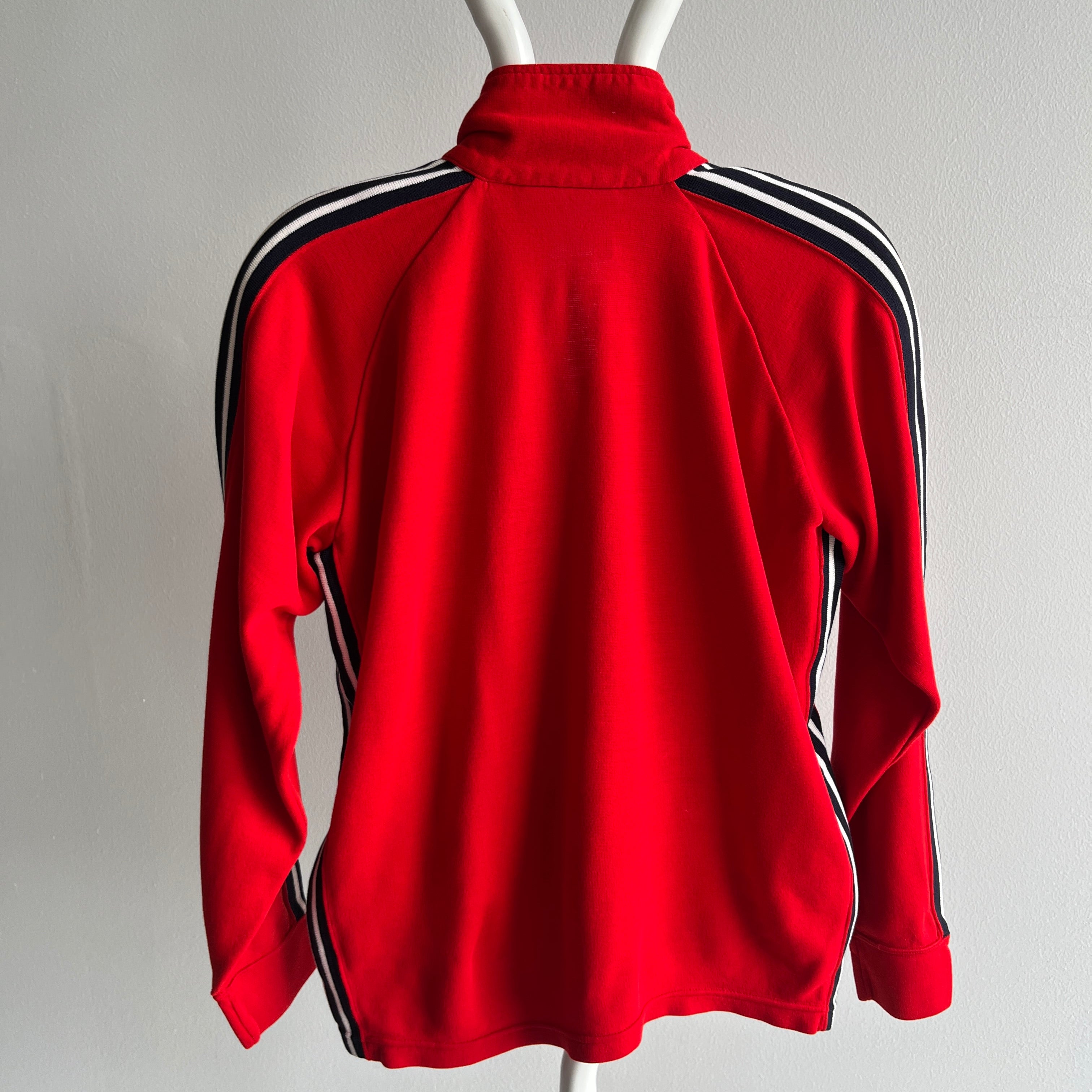 1970s Red Side Striped Zip Up Sweatshirt/Tracksuit Jacket