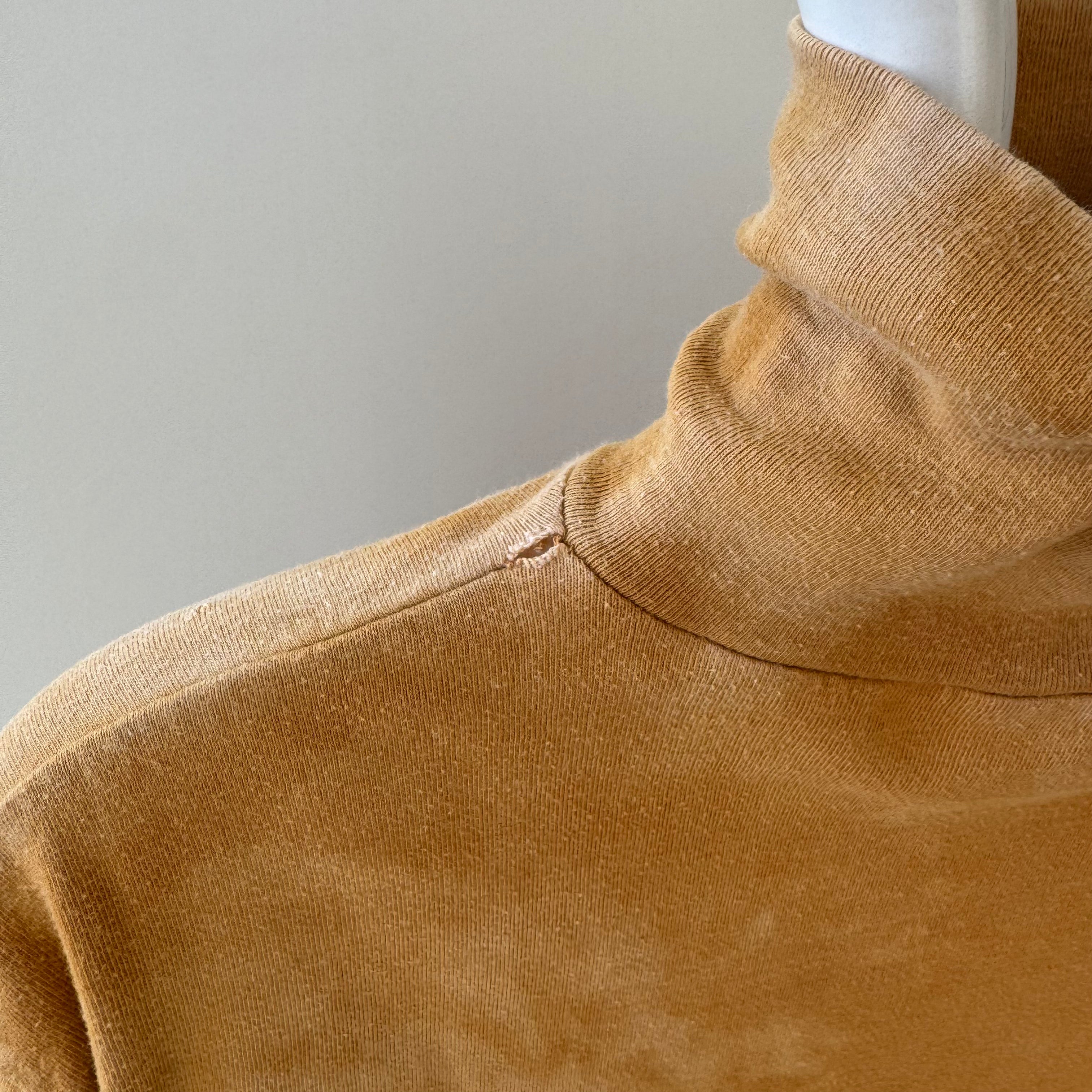 1970/80s Really Awesome Sun? Bleached Bronzey-Mustard Cotton Turtle Neck with Wear