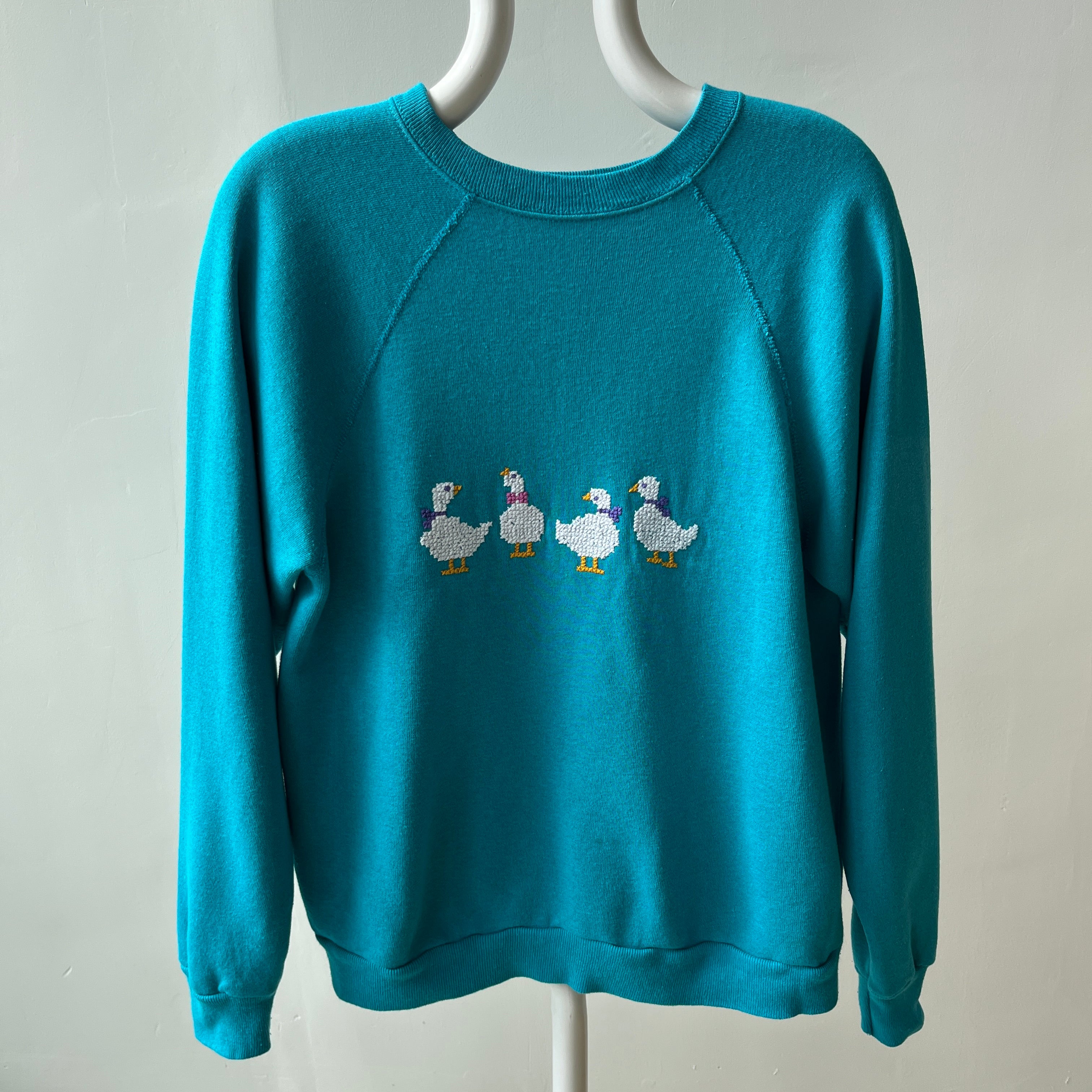 1980s DIY Needlepoint (?) Goose (?) Sweatshirt