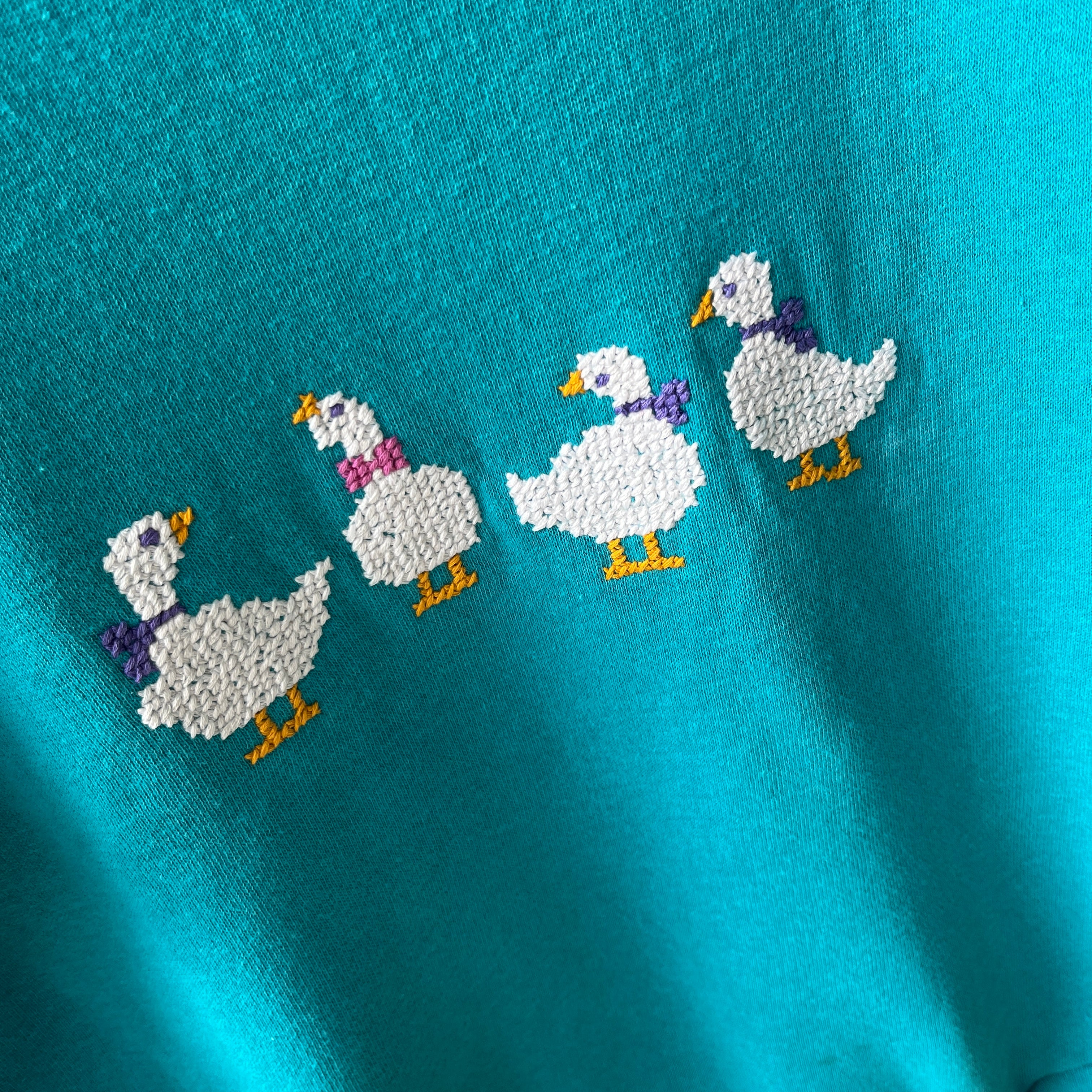 1980s DIY Needlepoint (?) Goose (?) Sweatshirt