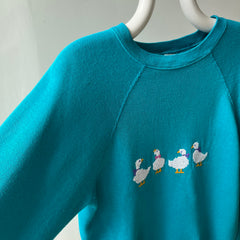 1980s DIY Needlepoint (?) Goose (?) Sweatshirt