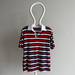 1970/80s Red, White and Blue Striped Polo Shirt