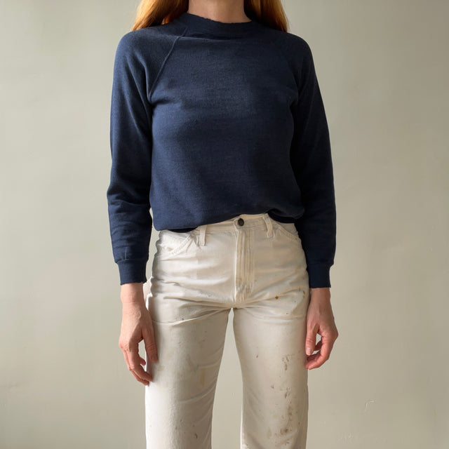 1980s Tattered Torn and Worn Navy Wrangler Sweatshirt - DCQL