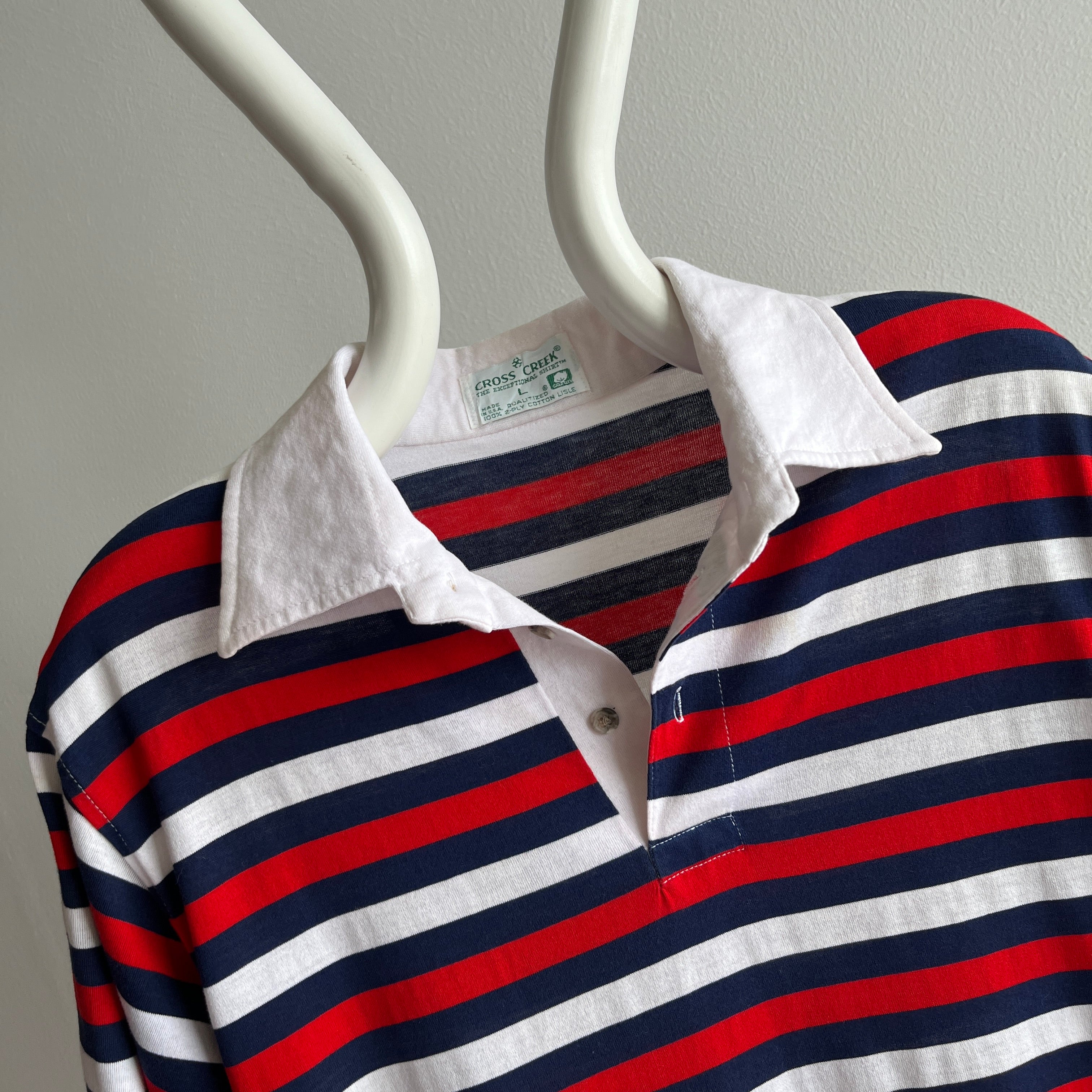 1970/80s Red, White and Blue Striped Polo Shirt