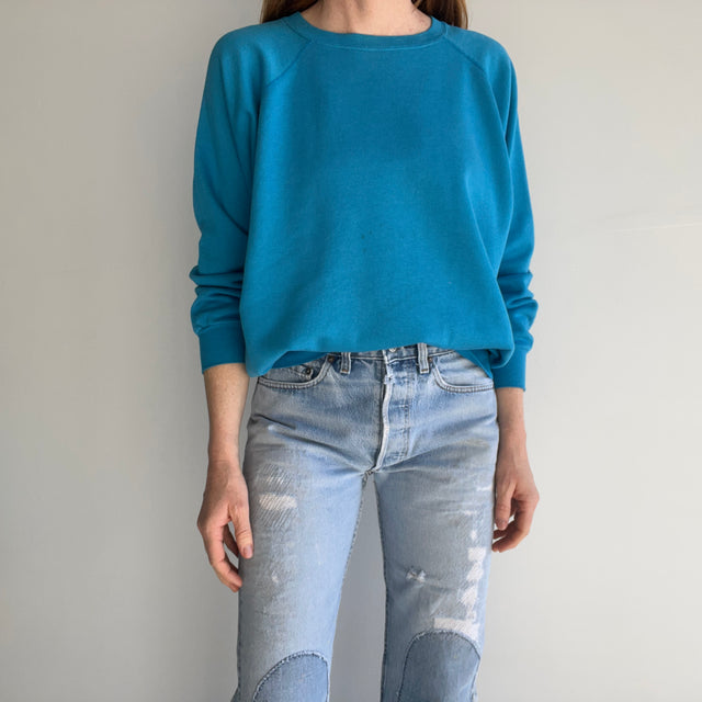 1980s Slouchy Teal/Turquoise Raglan Sweatshirt