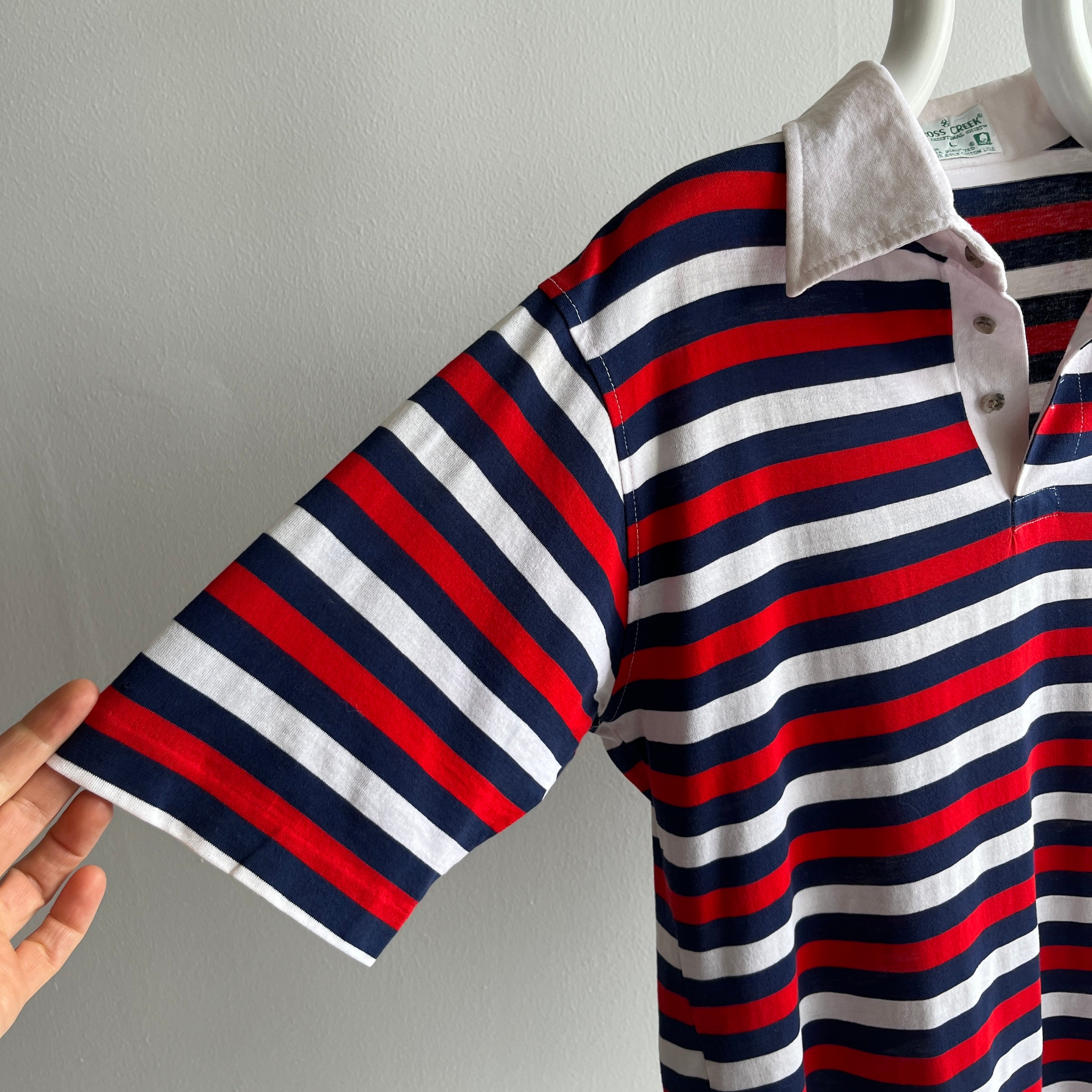 1970/80s Red, White and Blue Striped Polo Shirt