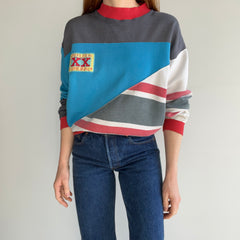 1980/90s Really Random Color Block Sweatshirt with a Fuzzy 