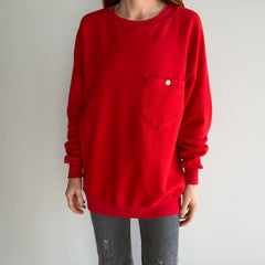 1980s Poppy Red Super Soft and Long Pocket Sweatshirt