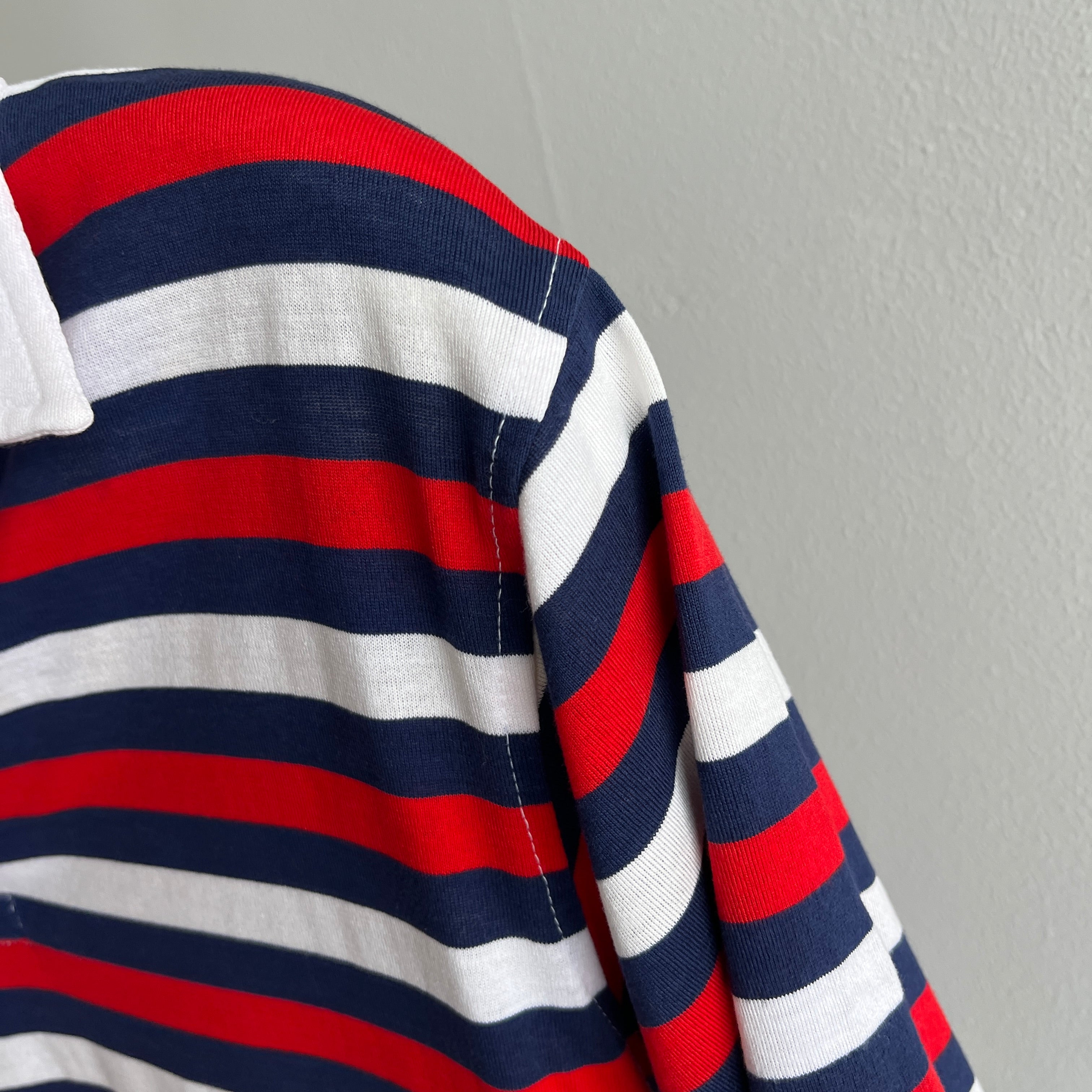 1970/80s Red, White and Blue Striped Polo Shirt