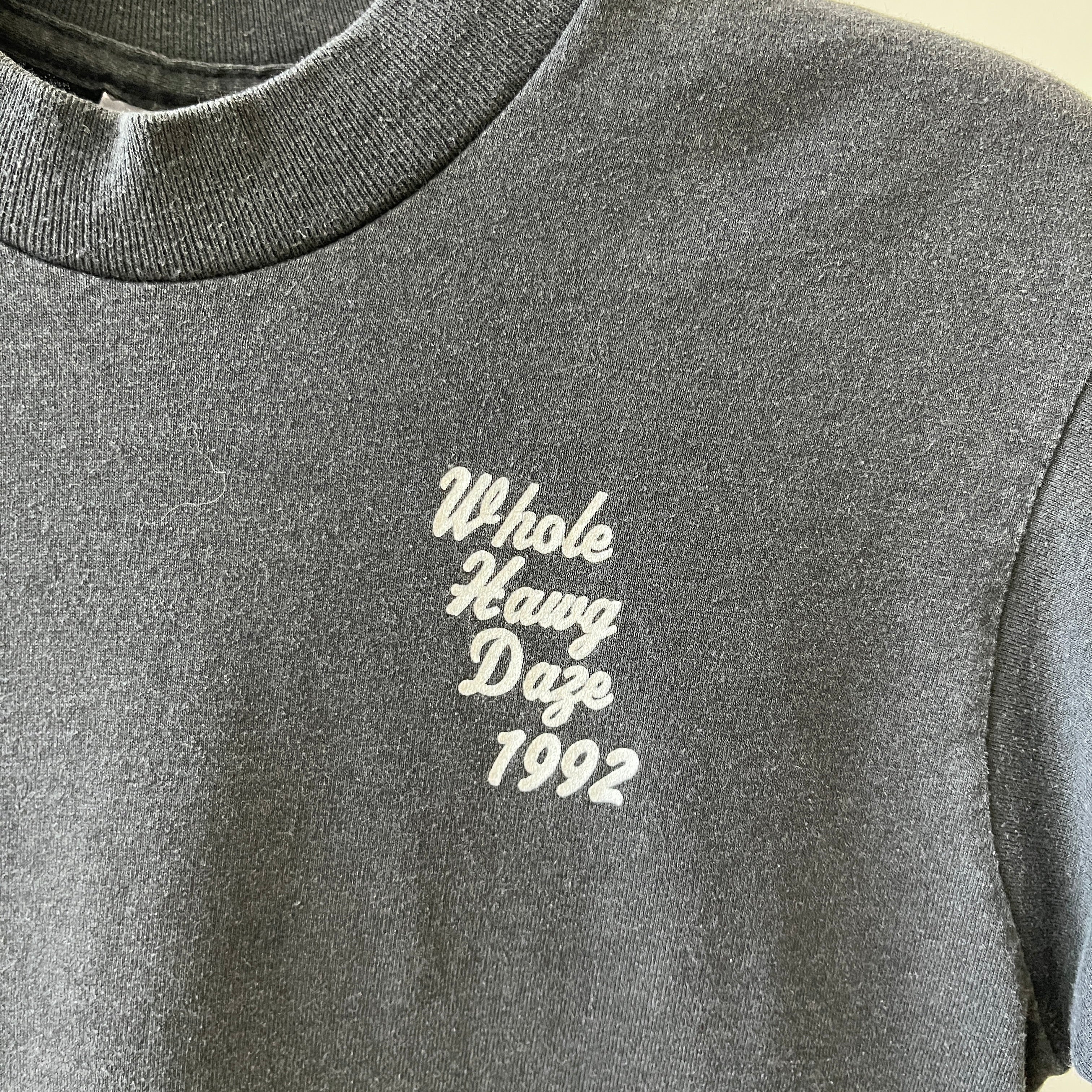 1992 Whole Hawg Daze Motorcycle T-Shirt - WOAH the backside