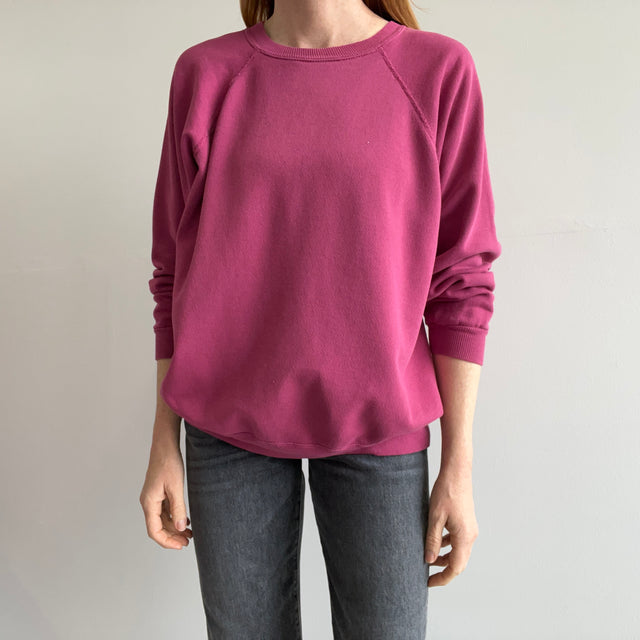 1980/90s Dusty Mauve Blank Perfectly Thin and Worn Raglan Sweatshirt