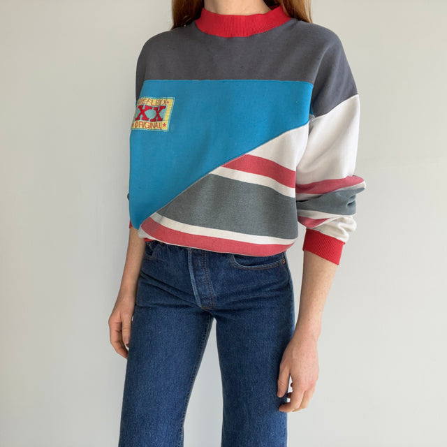 1980/90s Really Random Color Block Sweatshirt with a Fuzzy "R" on The Back