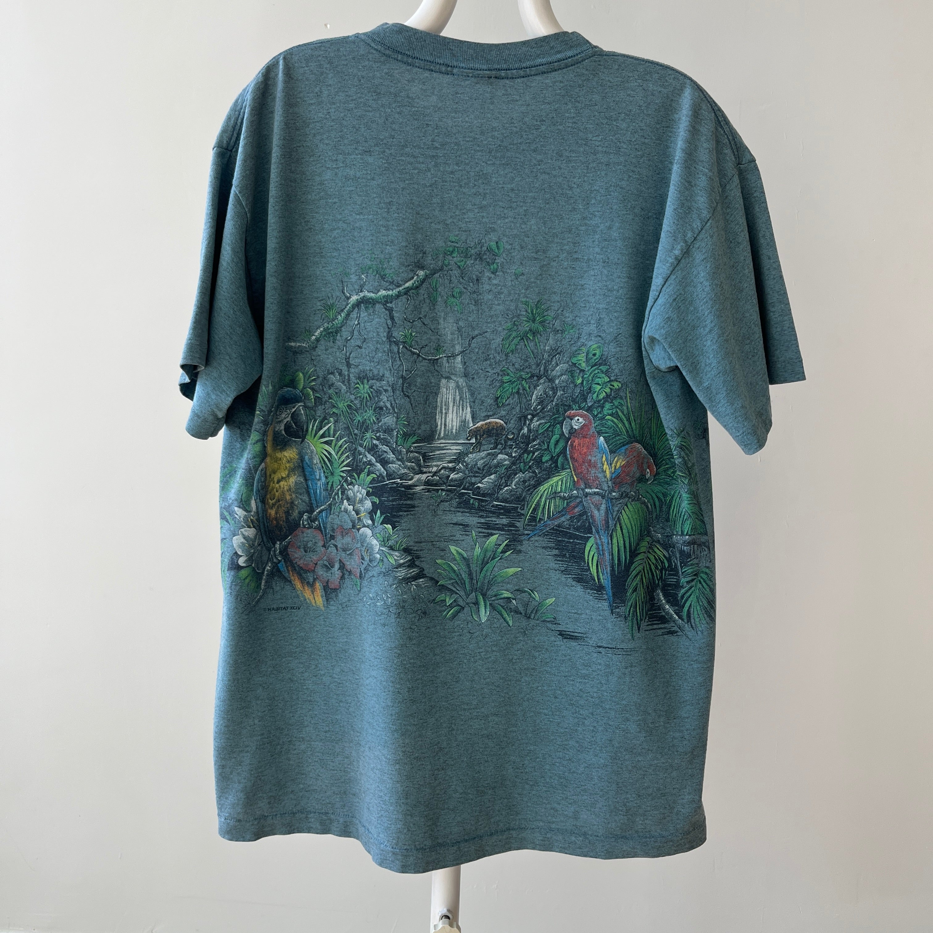 1990s Habitat Embroidered Parrot Rainforest T Shirt