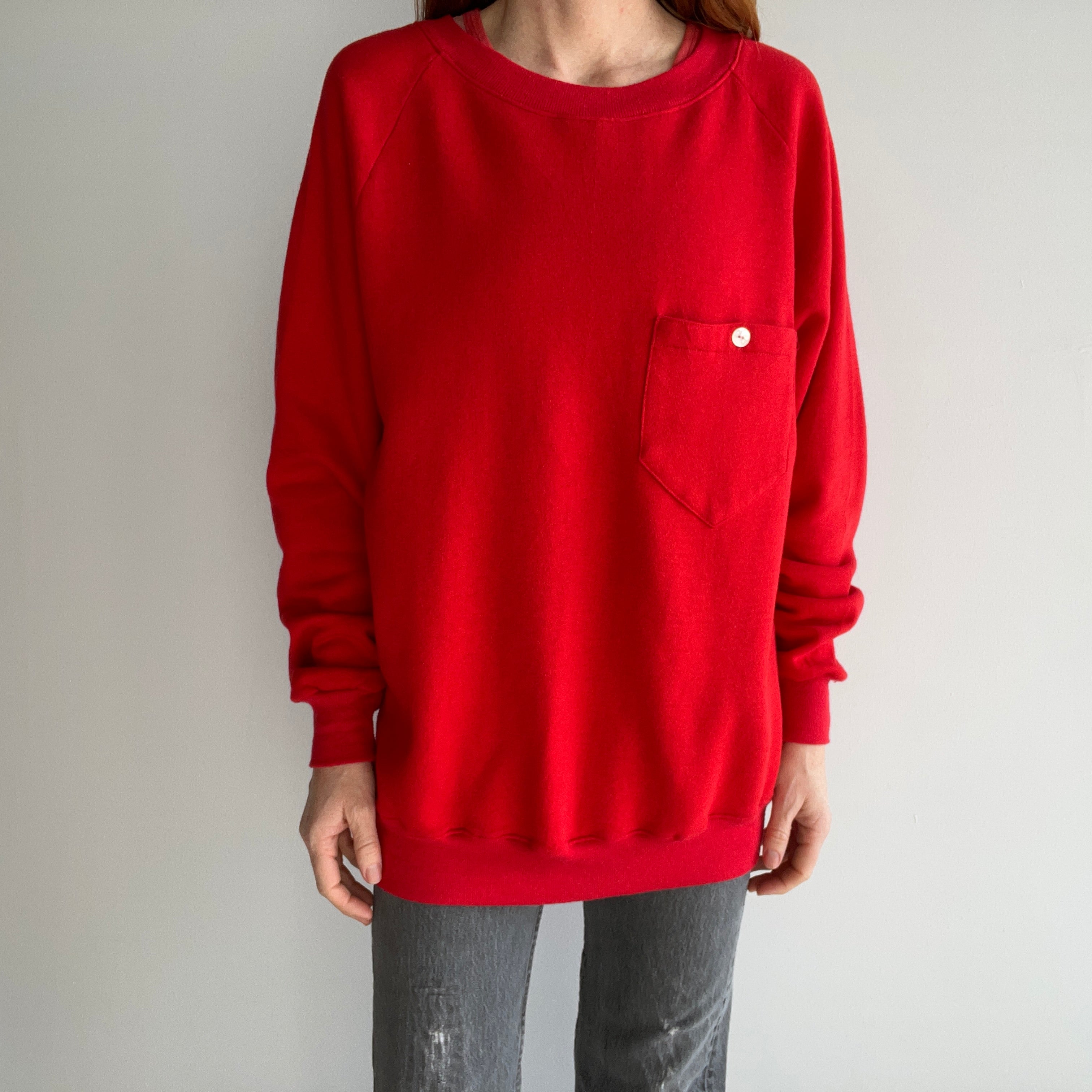 1980s Poppy Red Super Soft and Long Pocket Sweatshirt