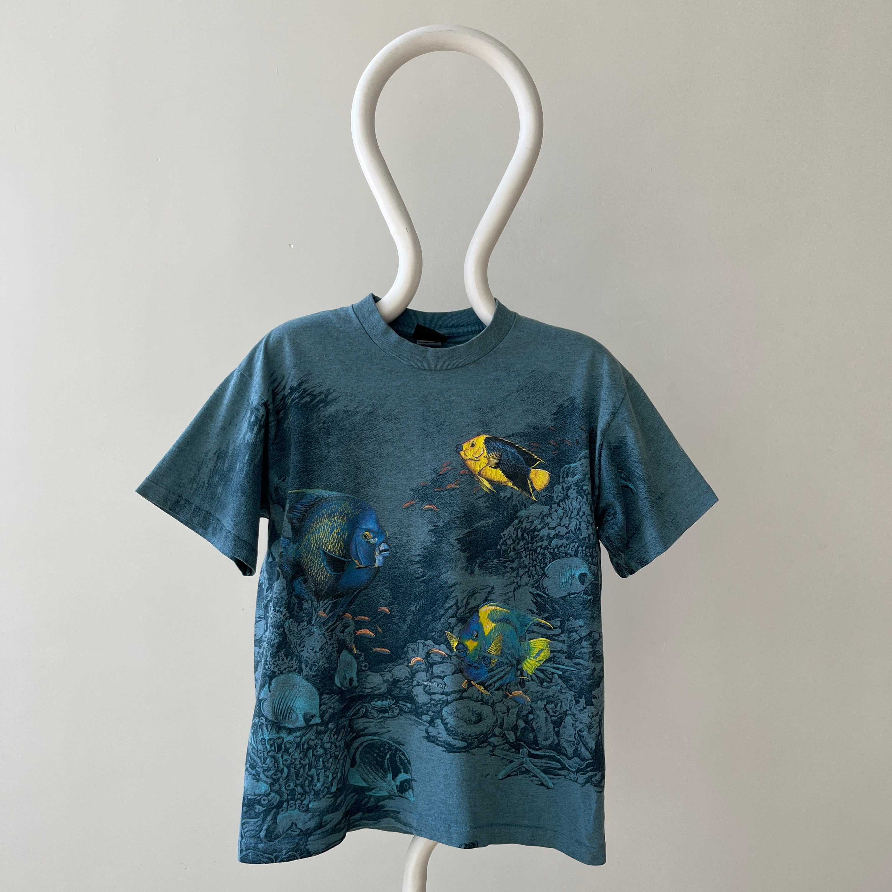 1990s Habitat All Over Print Fish T Shirt - Wrap Around Alert