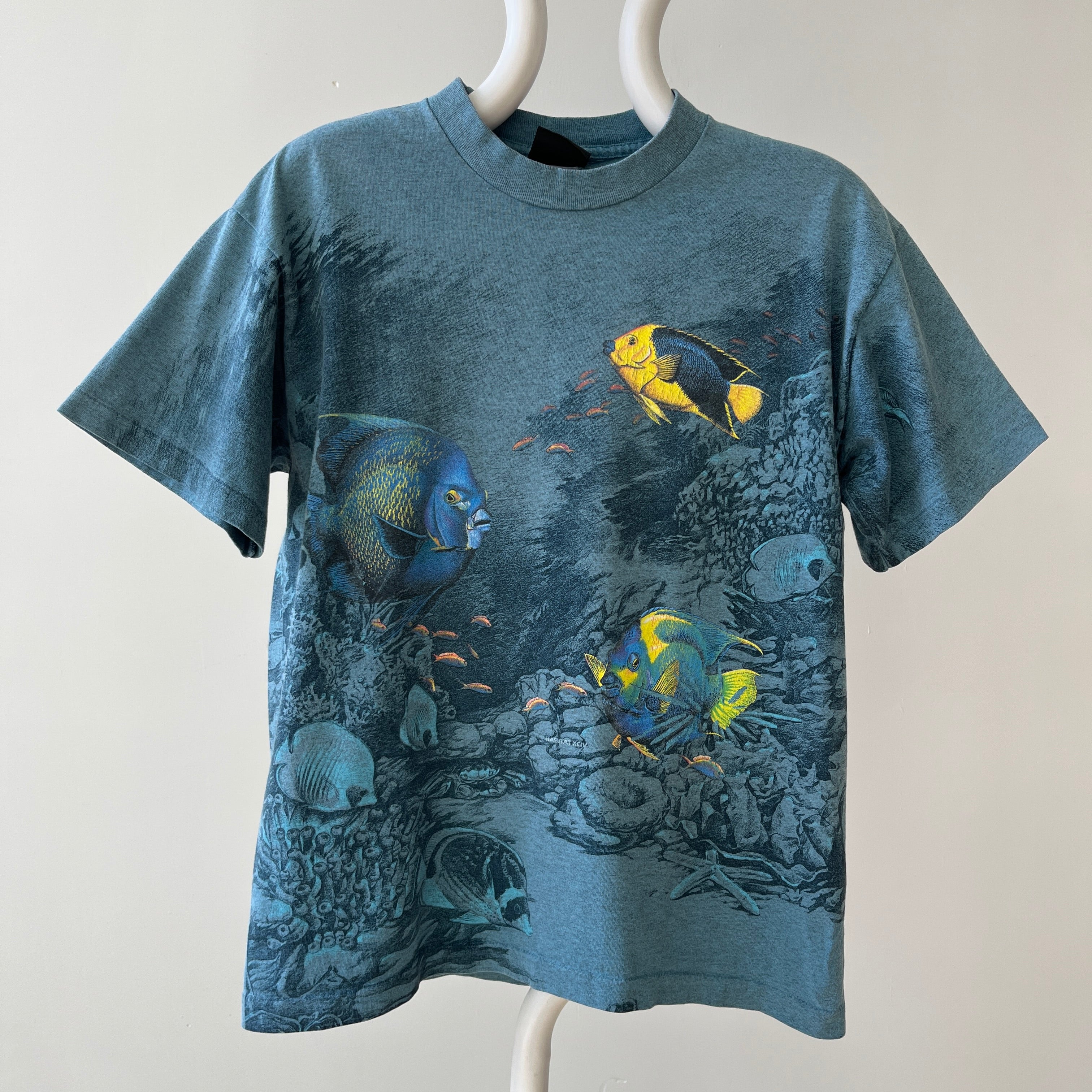 1990s Habitat All Over Print Fish T Shirt - Wrap Around Alert