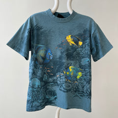 1990s Habitat All Over Print Fish T Shirt - Wrap Around Alert