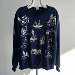 1980/90s Washington Lighthouses Thinned Out Tattered Torn and Shredded Sweatshirt - WOW