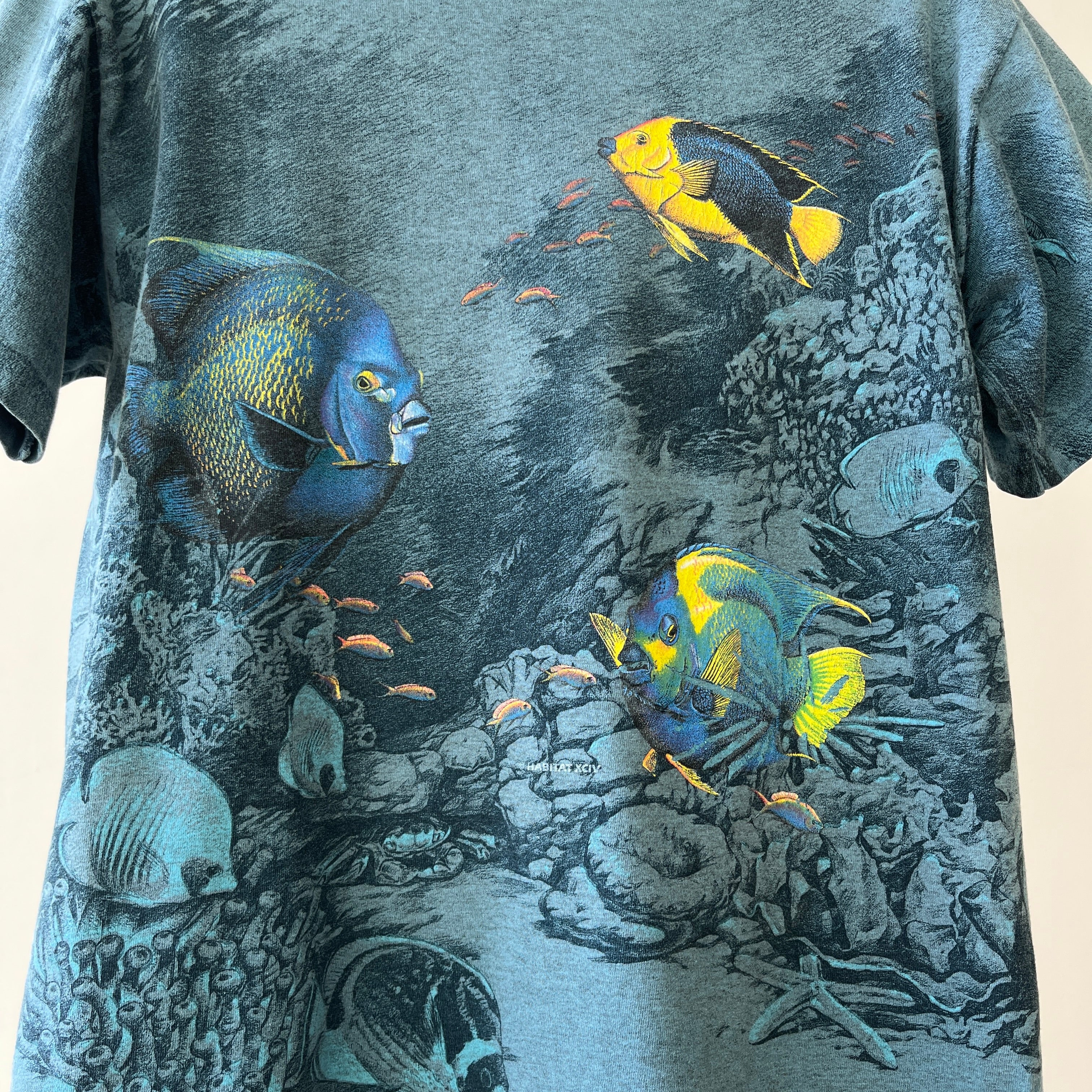 1990s Habitat All Over Print Fish T Shirt - Wrap Around Alert