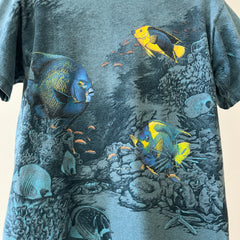 1990s Habitat All Over Print Fish T Shirt - Wrap Around Alert