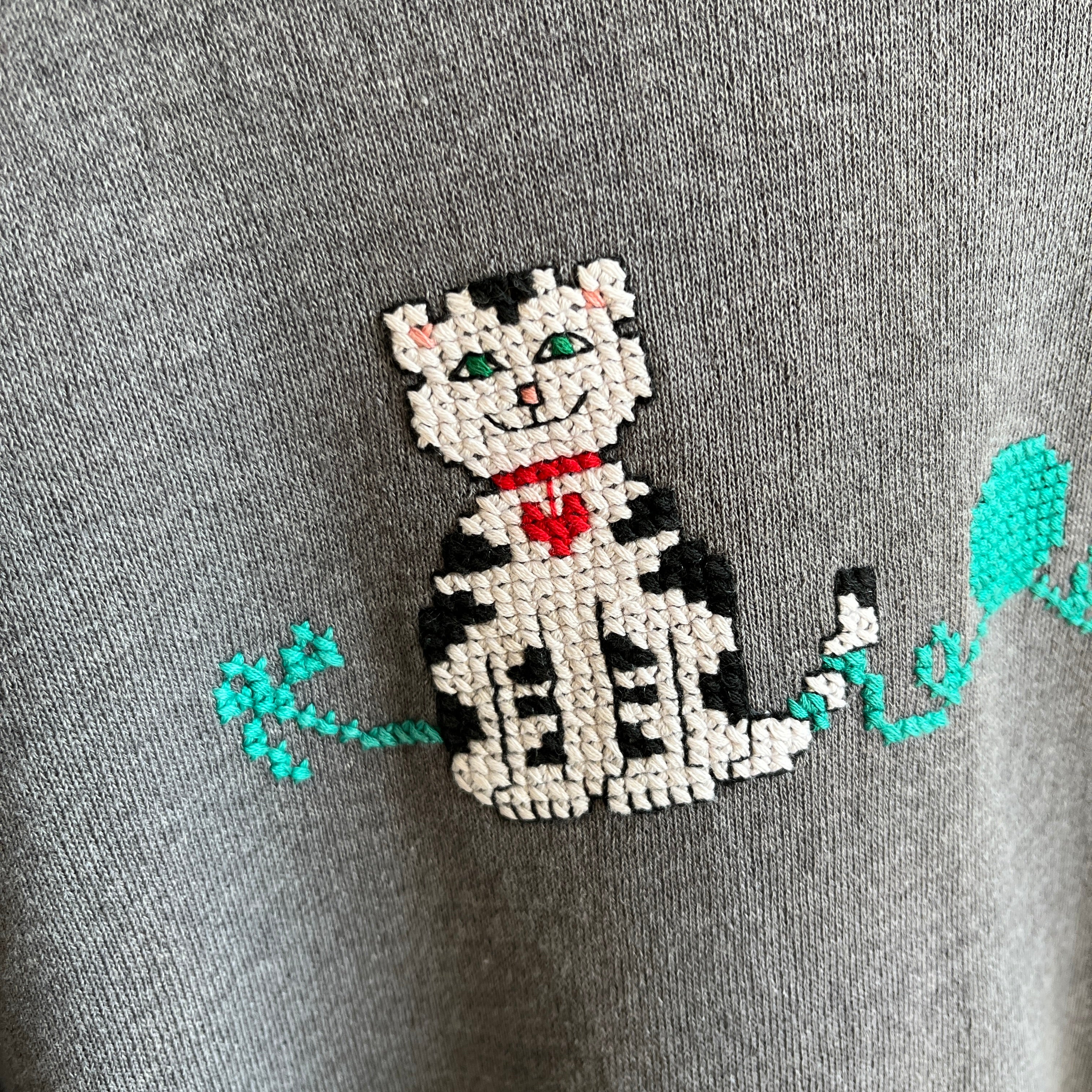 1980s Needlepoint Cats and Yarn DIY Masterpiece