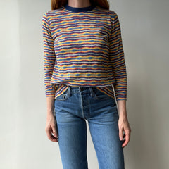 1970s Striped Long Sleeve Not Stretchy T-Shirt