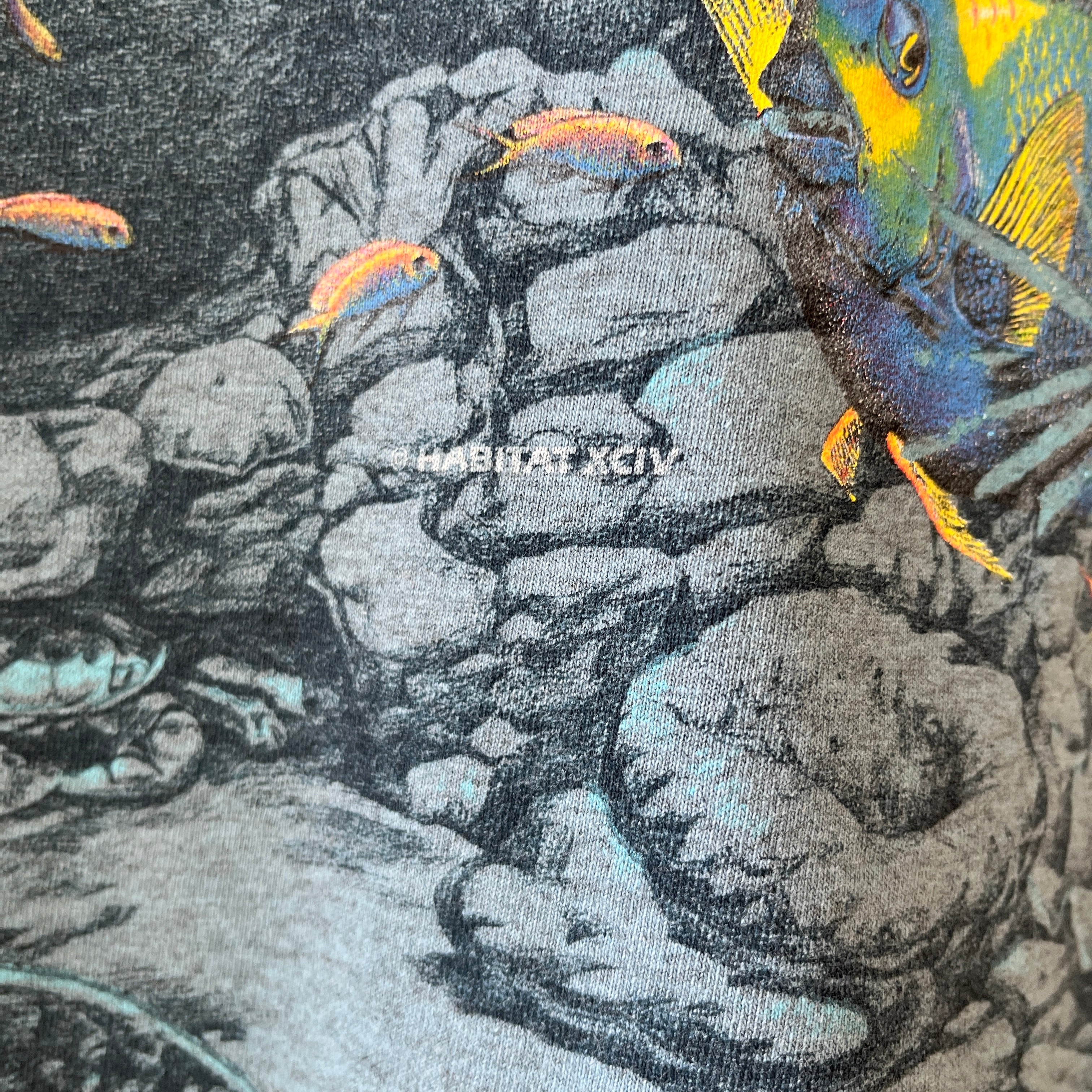 1990s Habitat All Over Print Fish T Shirt - Wrap Around Alert